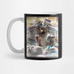 Cat Washing Dishes Mug